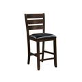 Homeroots 41 x 20 x 21 in. Dark Wood Finish Faux Leather Ladder Back Counter Height Chairs, Black, 2PK 376979
